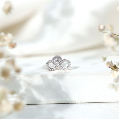Round Diamond Infinity Earring for Cartilage Piercing