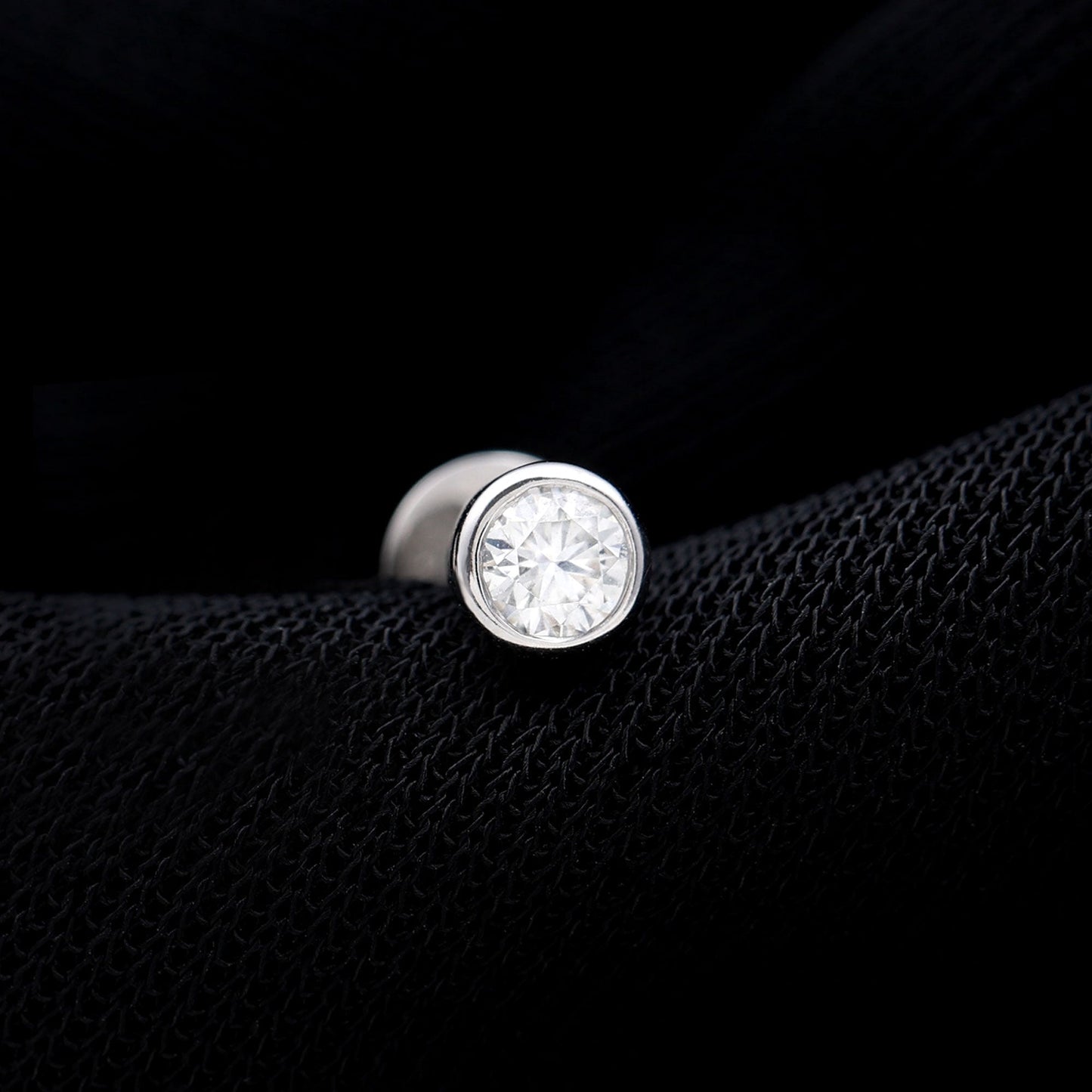 Bezel Set Round Moissanite Earring for Tragus Piercing