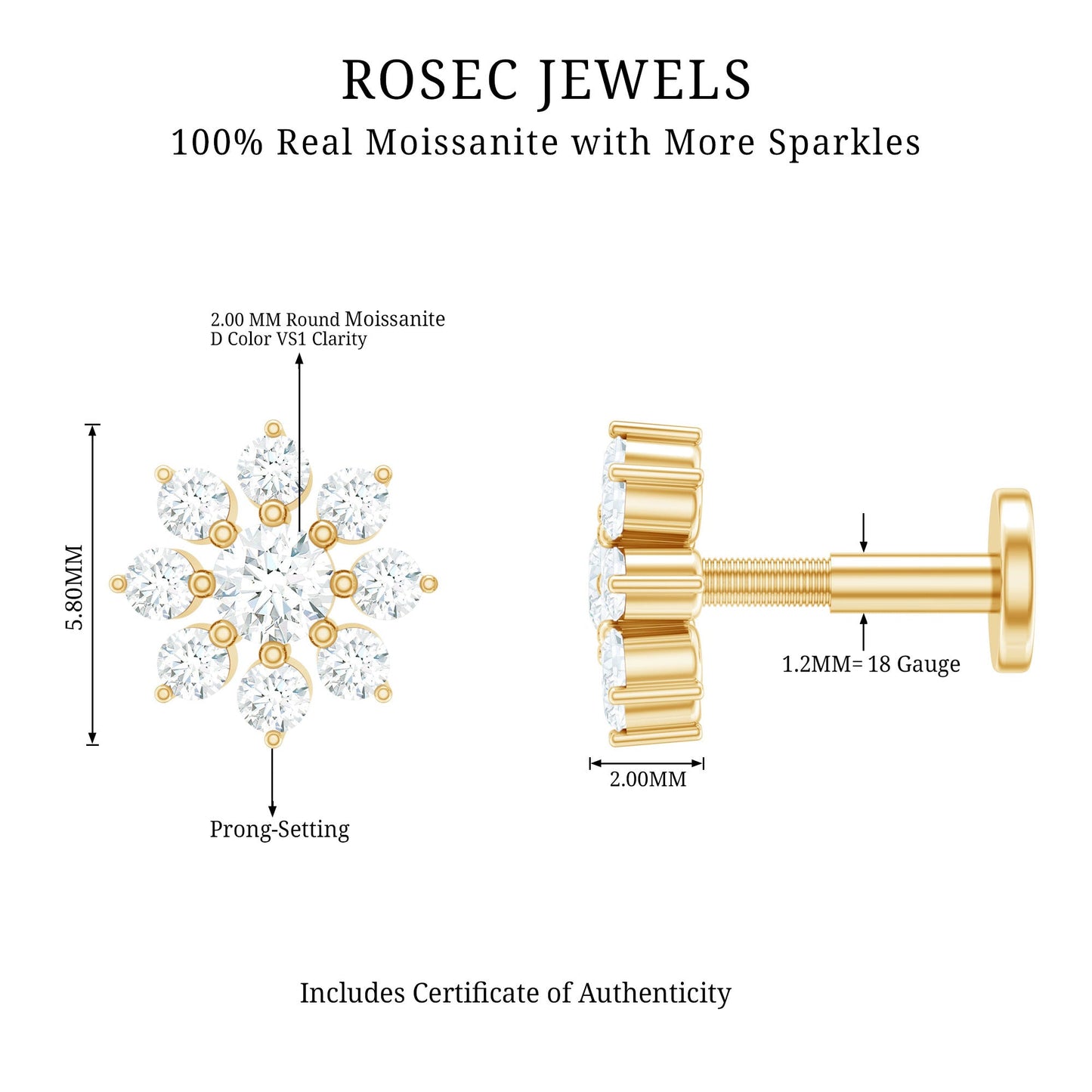 Minimalist Moissanite Flower Cartilage Earring