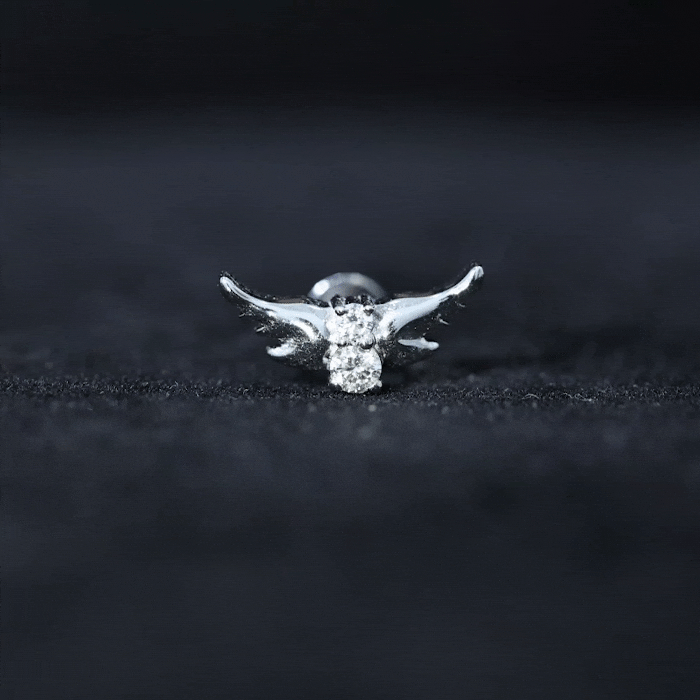 Round Moissanite Bat Earring for Cartilage Piercing