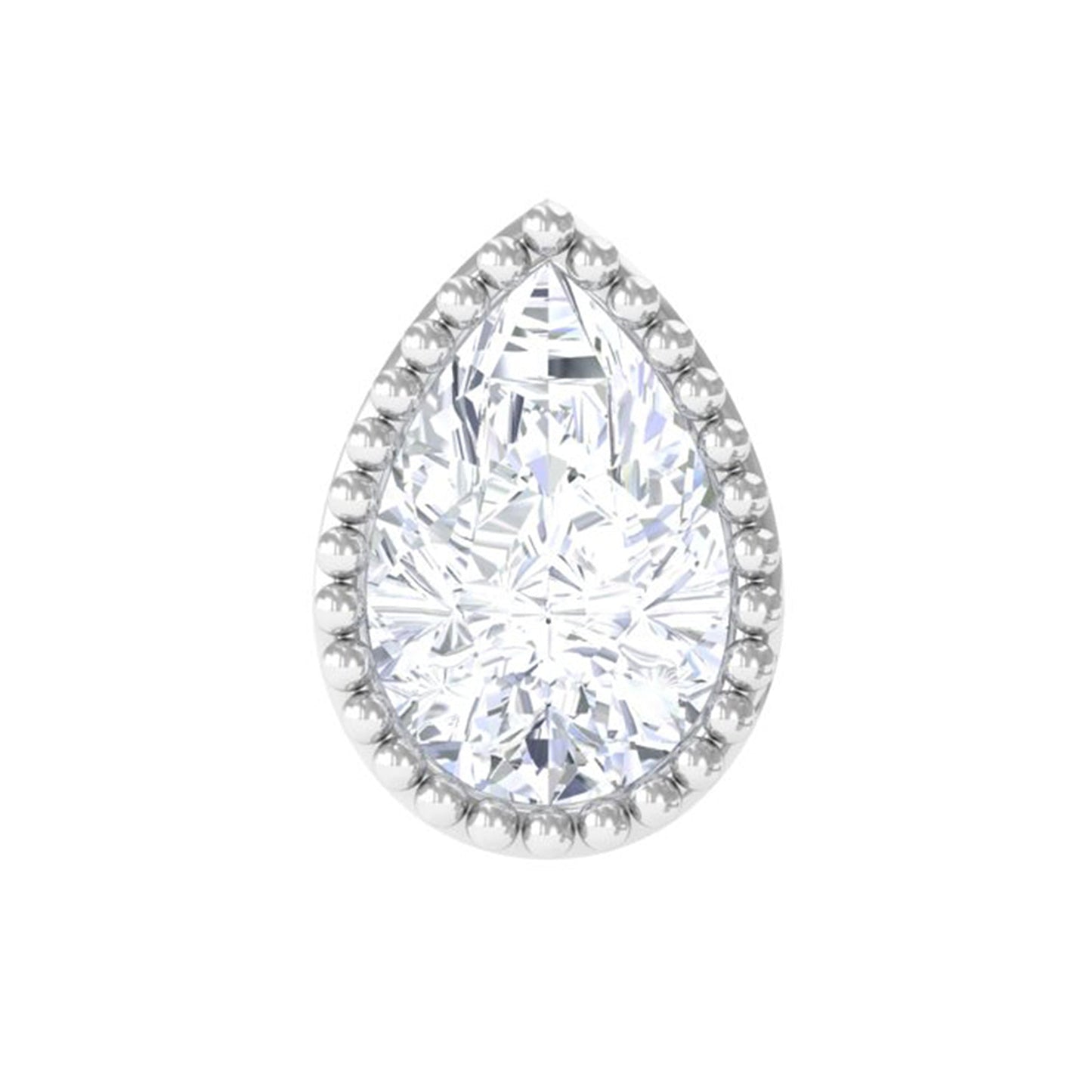 Pear Moissanite Helix Solitaire Earring in Beaded Bezel Setting