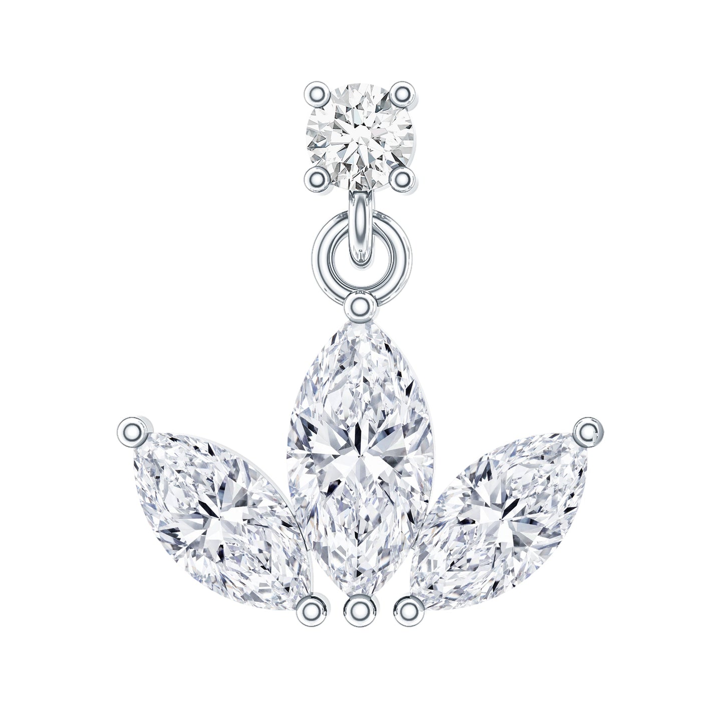 Marquise Cut Moissanite Lotus Flower Drop Helix Earring
