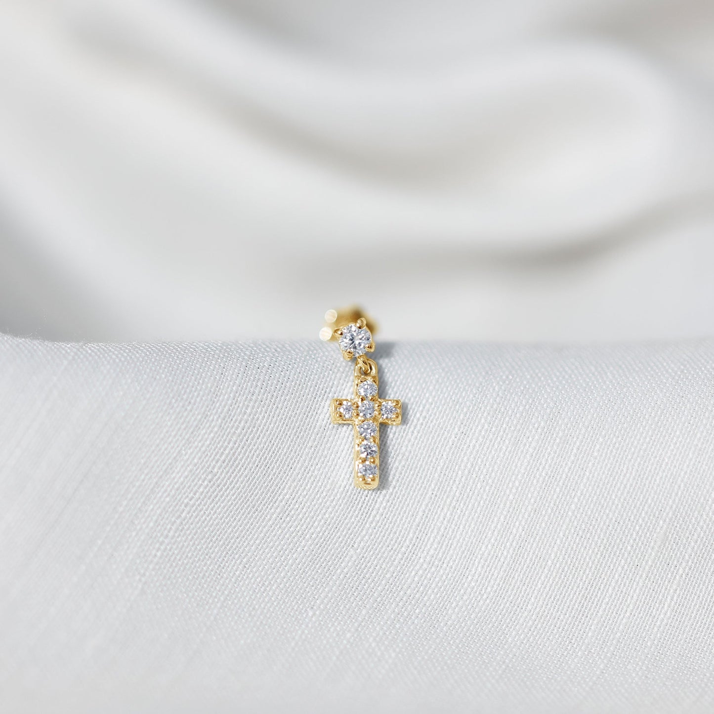 Moissanite Cross Dangly Earring for Helix Piercing