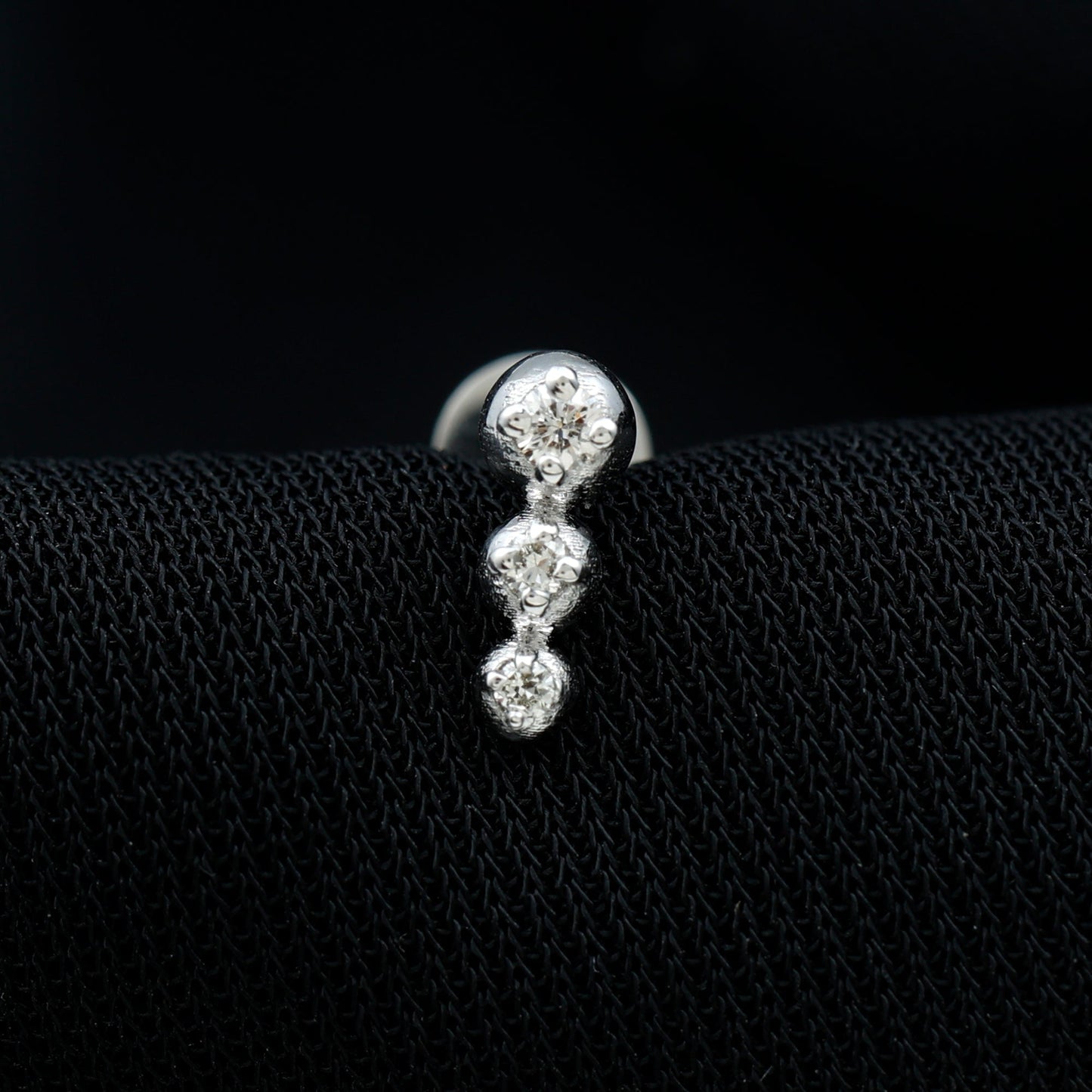 Natural Round Diamond Three Stone Tragus Earring