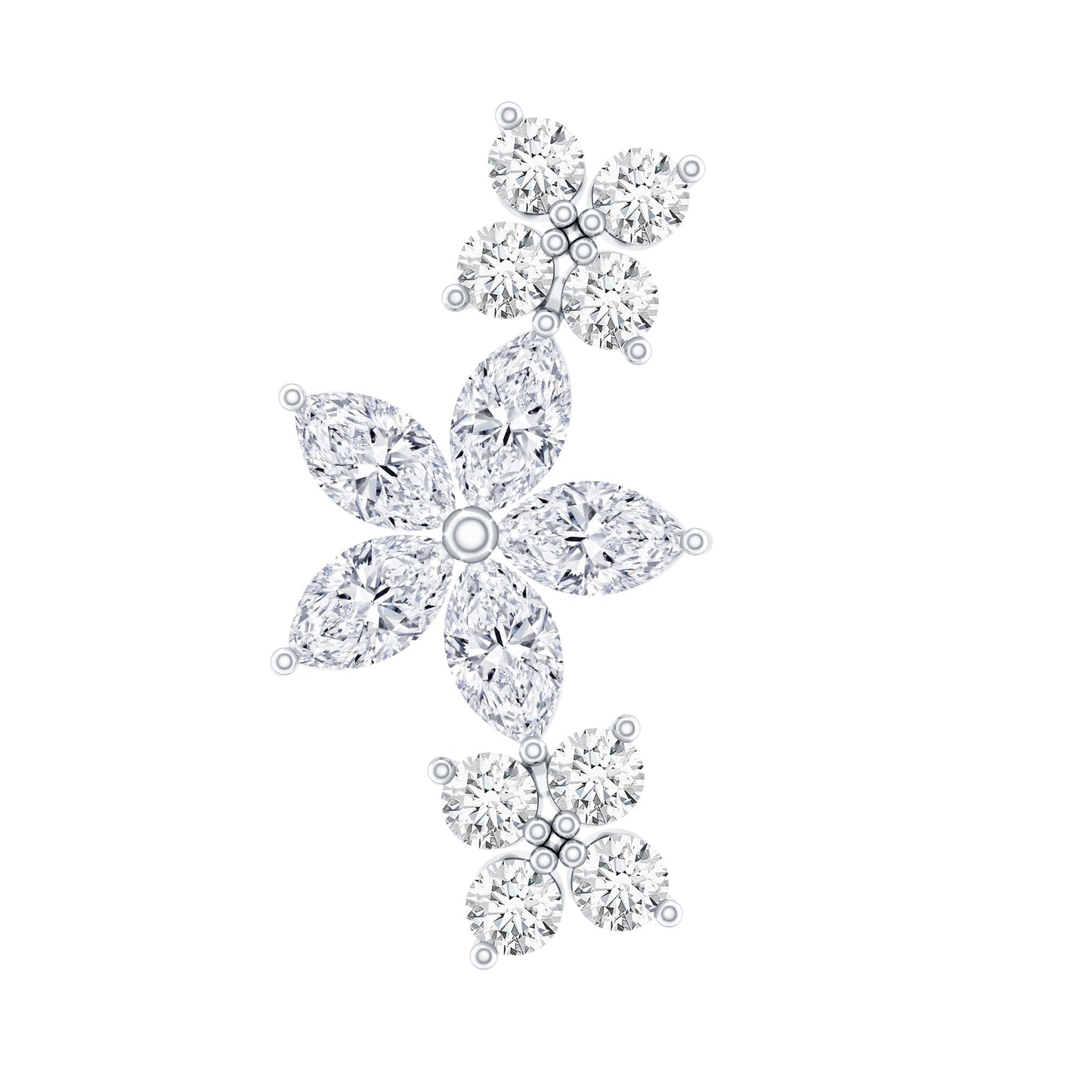 Certified Round Moissanite Flower Ear Crawler Earring