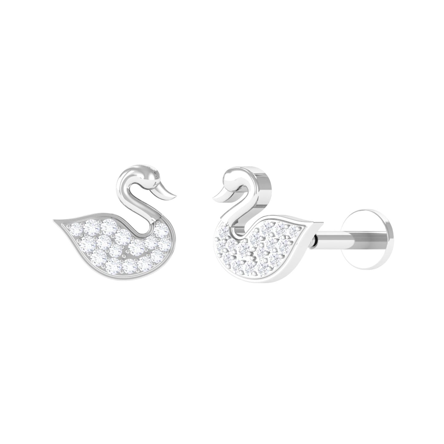 Diamond Swan Earring for Upper Lobe Piercing