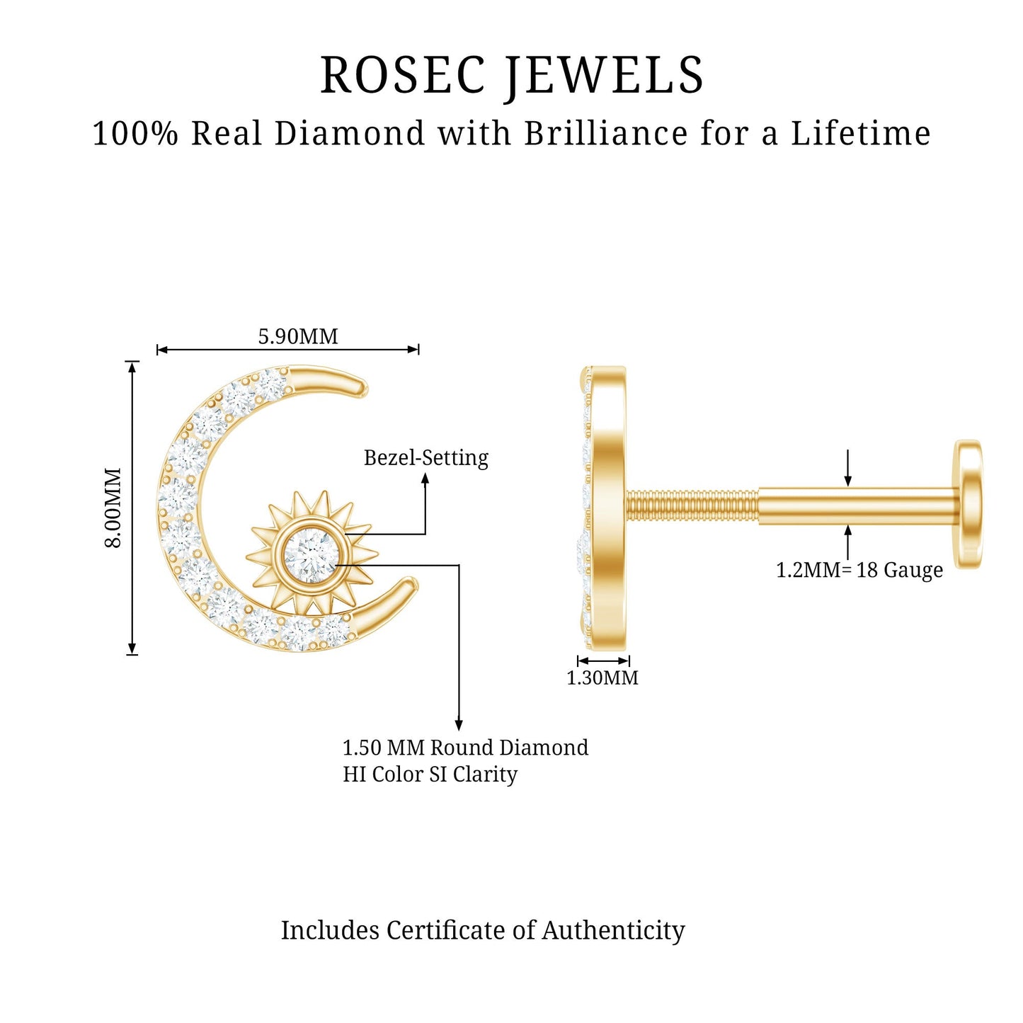Diamond Moon and Star Helix Earring