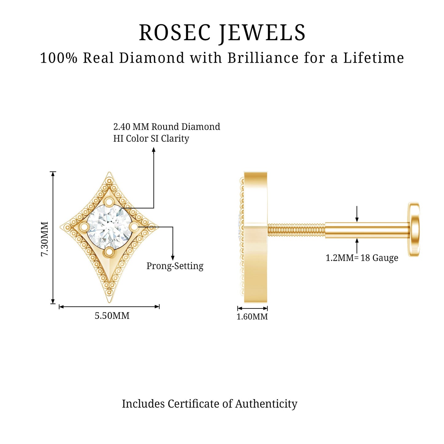 Diamond Kite Shape Tragus Earring