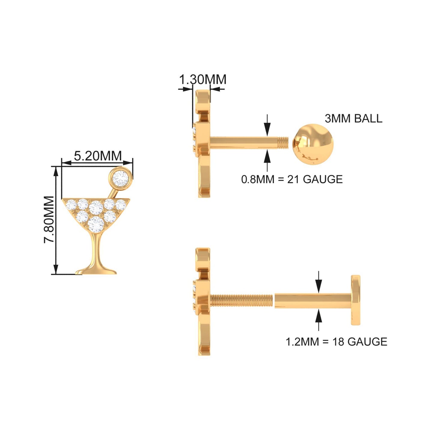 Diamond Wine Glass Earring for Tragus Piercing