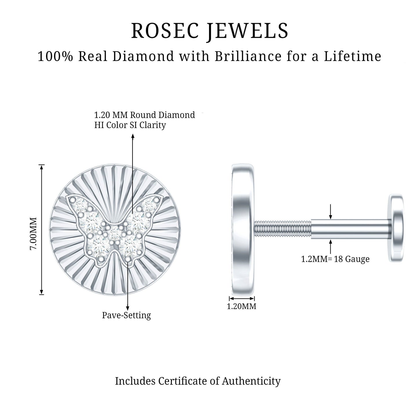 Diamond Butterfly Earring for Cartilage Piercing