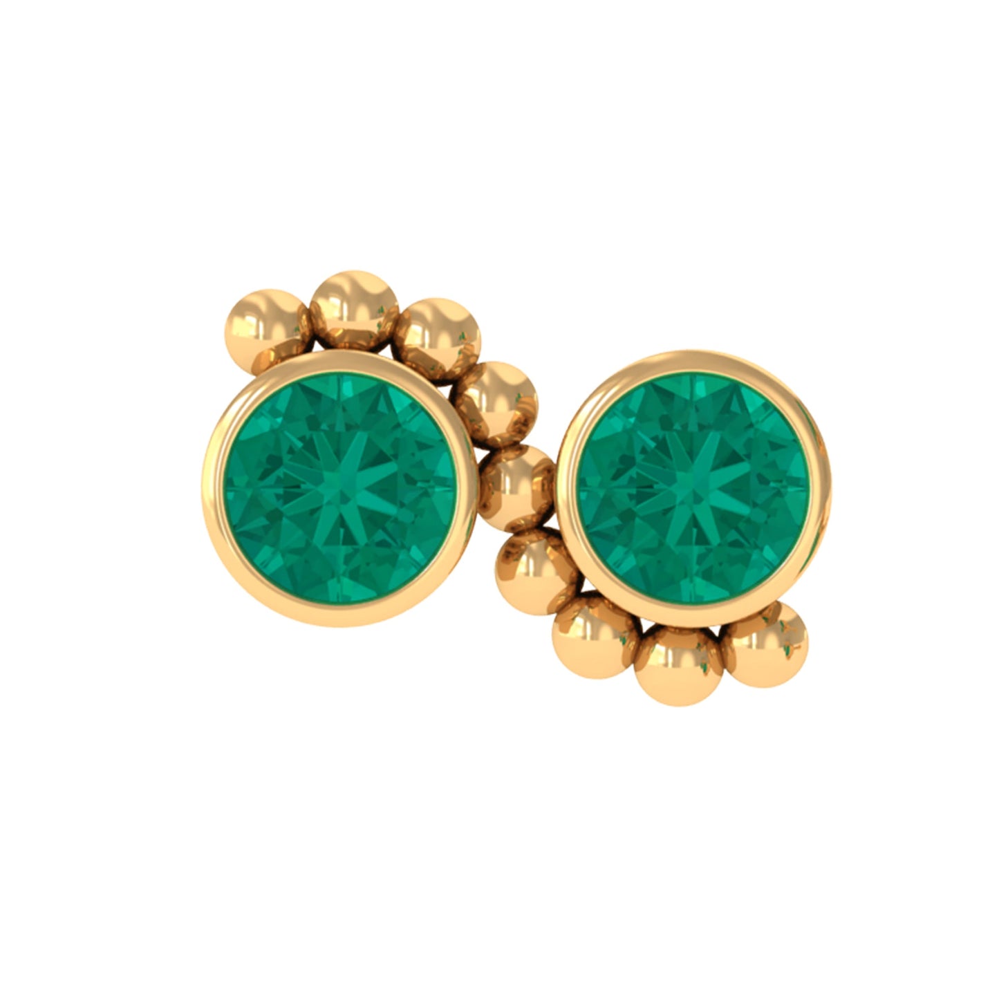 Bezel Set Emerald Two Stone Helix Earring with Beaded Detailing