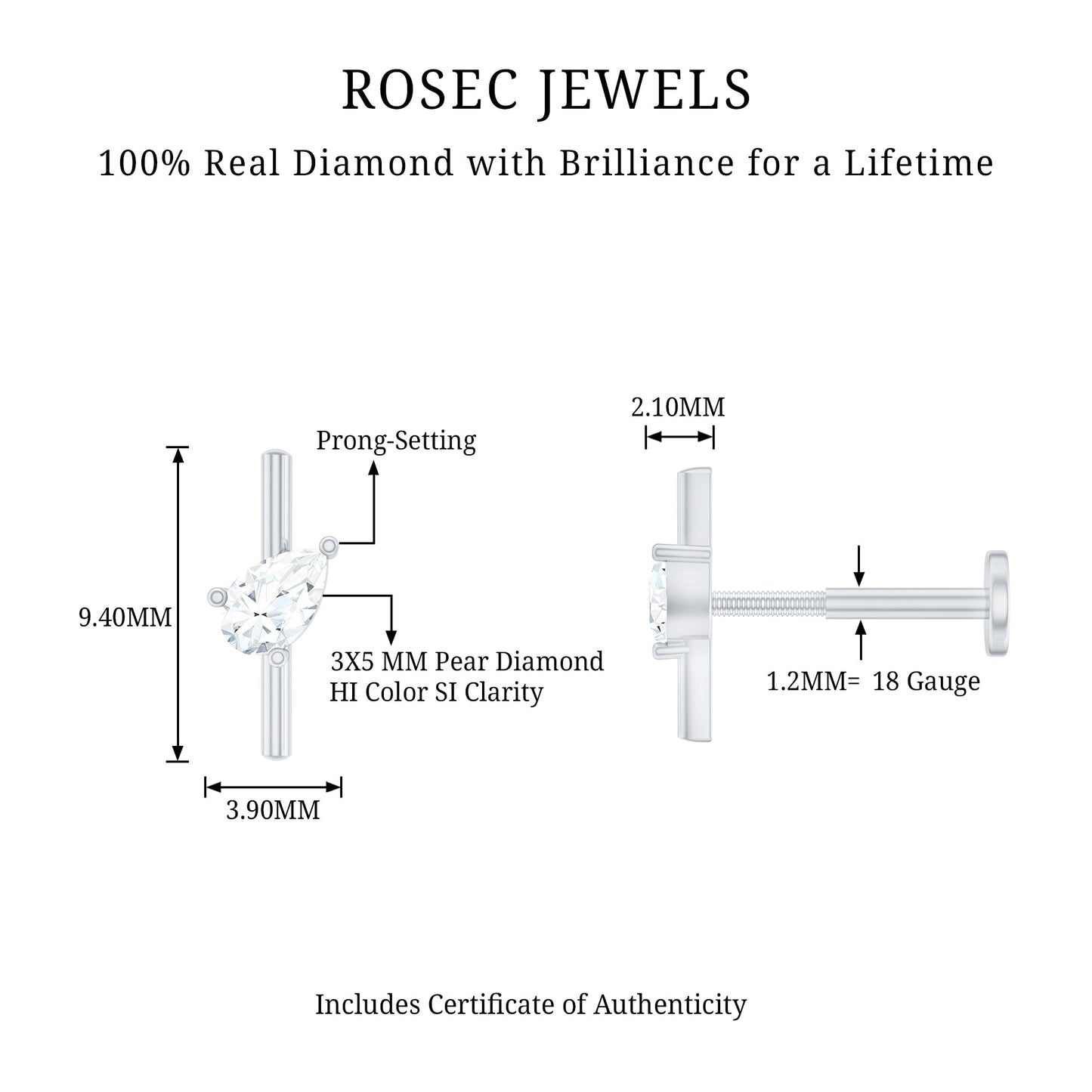 Pear Shape Diamond Solitaire Helix Earring for Her