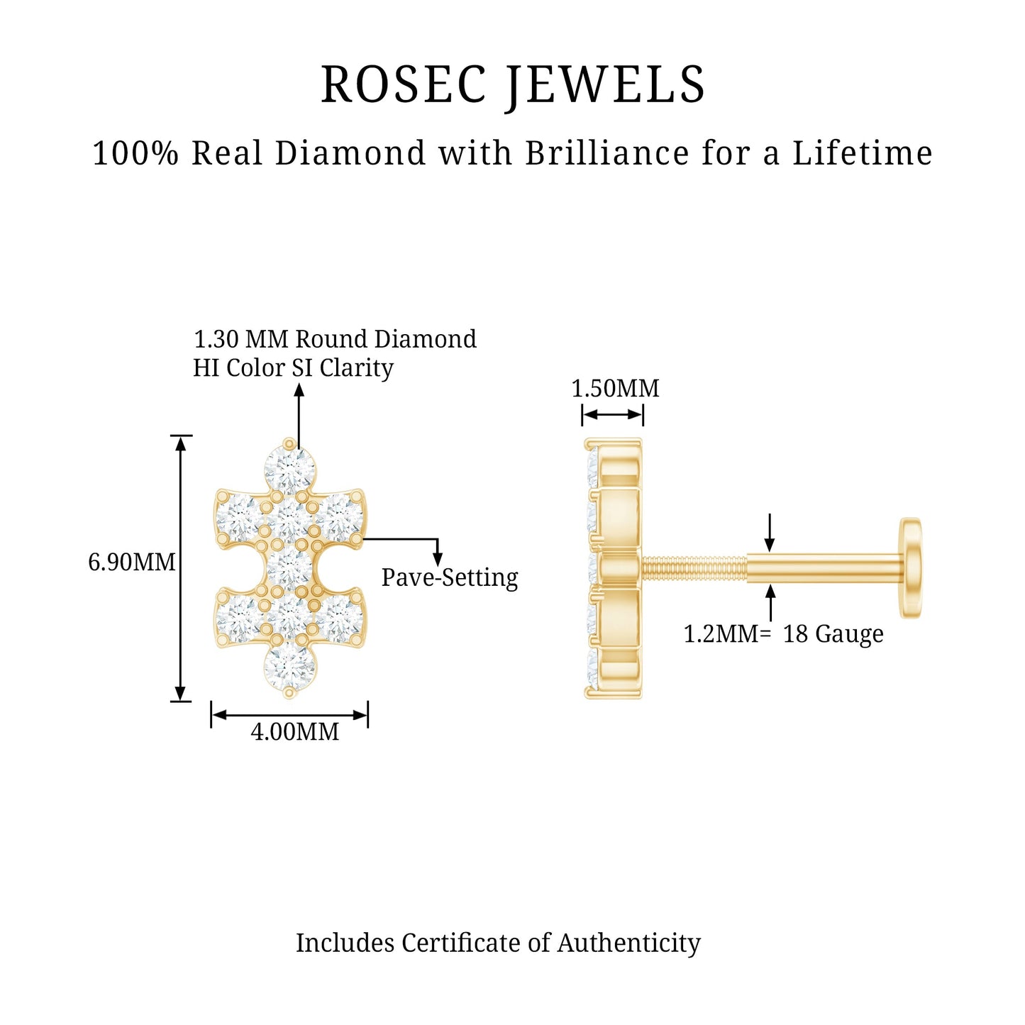Diamond Puzzle Piece Earring for Helix Piercing