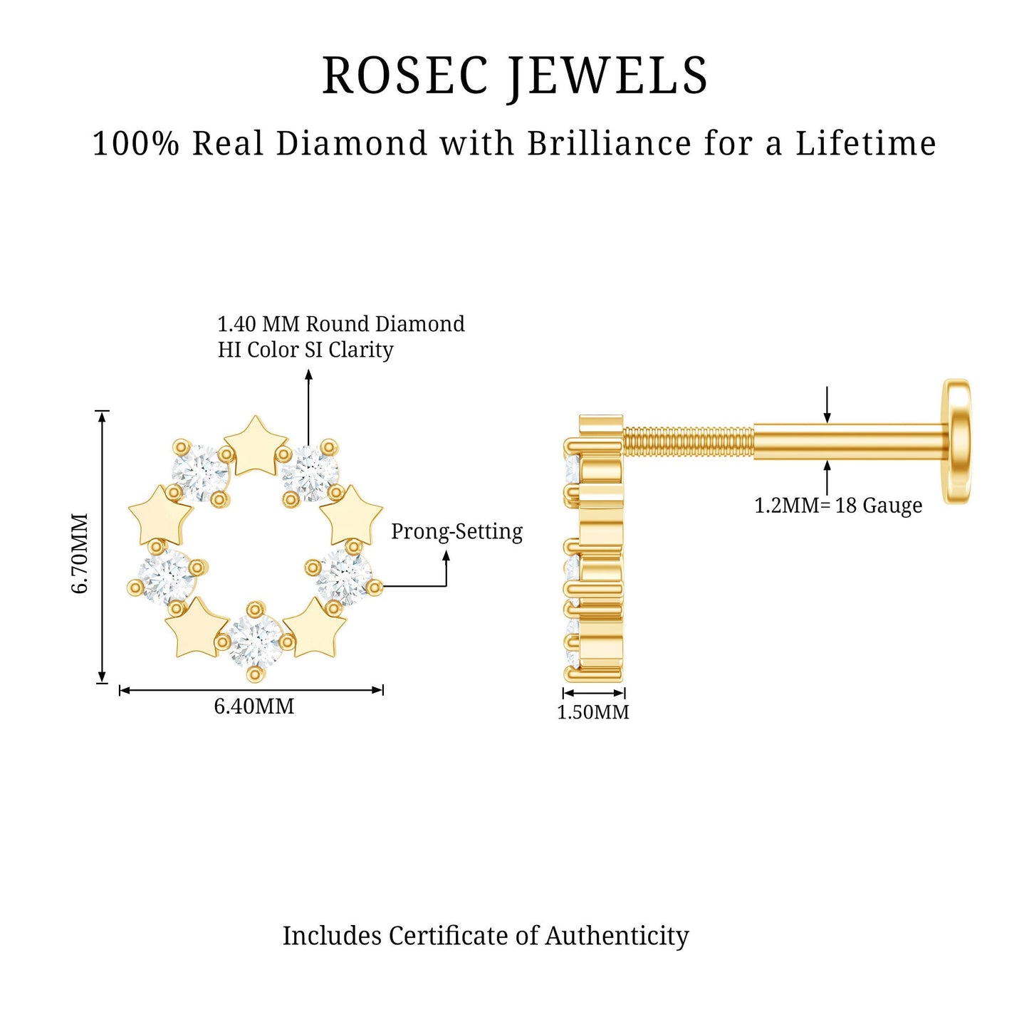 Minimal Diamond Open Circle Earring for Helix Piercing