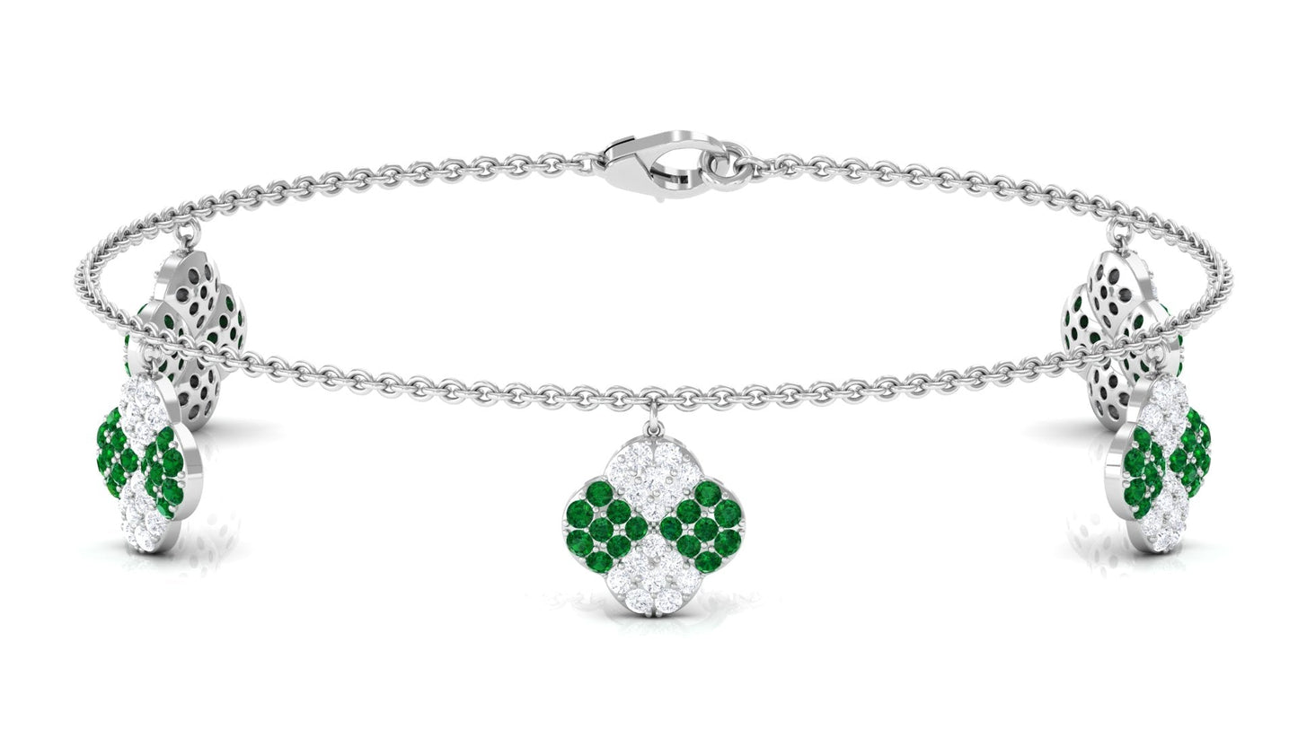 Certified Lab Grown Emerald Chain Charm Bracelet with Moissanite
