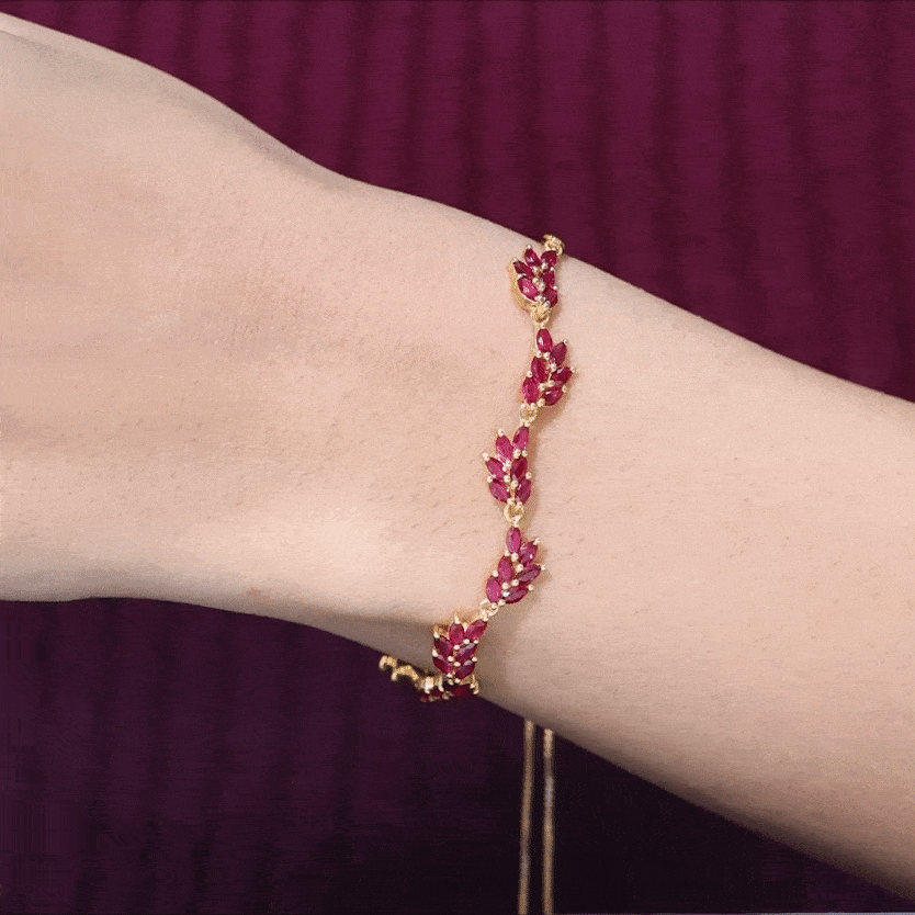 Marquise Lab Grown Ruby Leaf Bolo Bracelet