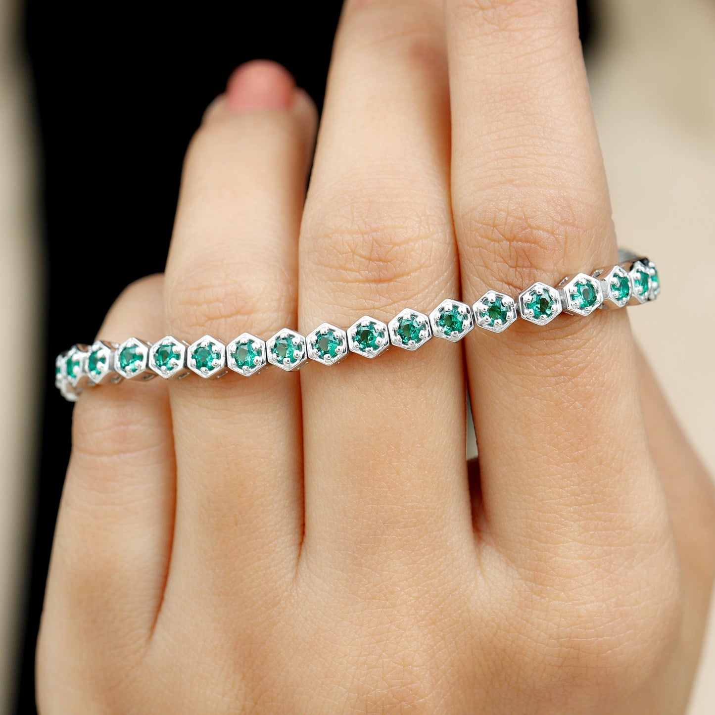 Certified Lab Grown Emerald Hexagon Tennis Bracelet for Women