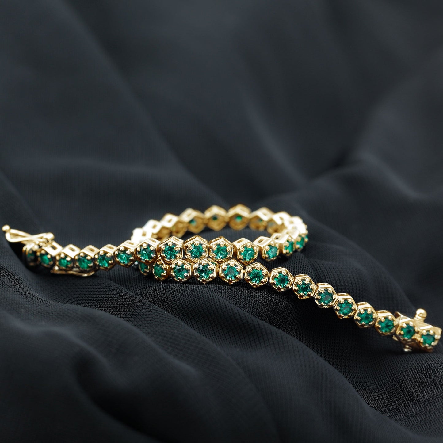 Certified Lab Grown Emerald Hexagon Tennis Bracelet for Women