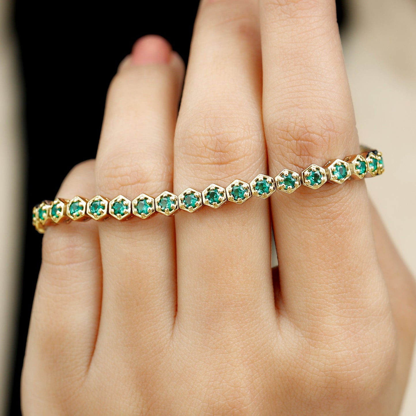 Certified Lab Grown Emerald Hexagon Tennis Bracelet for Women