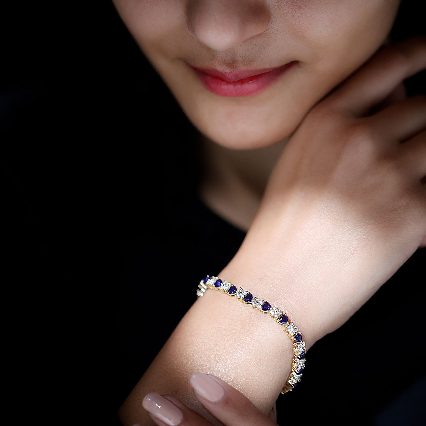 Heart Shape Lab Grown Blue Sapphire and Diamond Tennis Bracelet