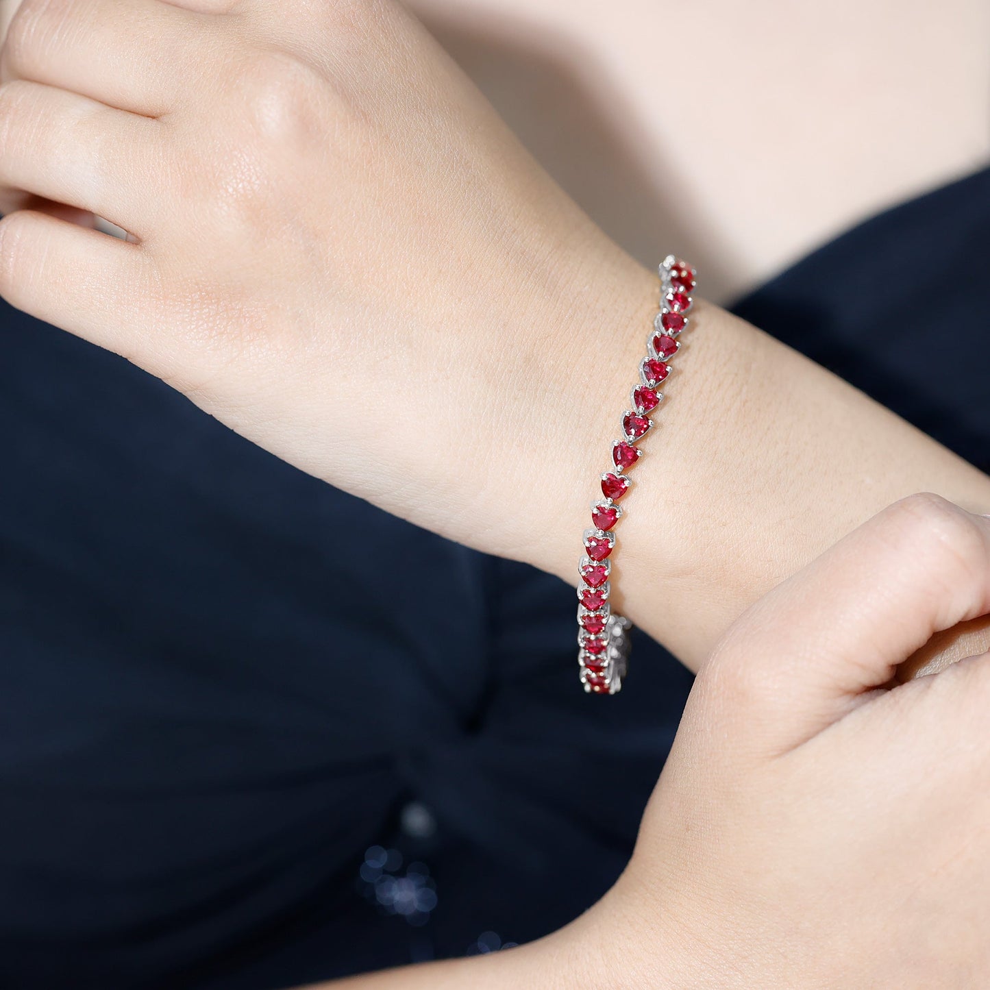 Heart Shape Lab Grown Ruby Tennis Bracelet