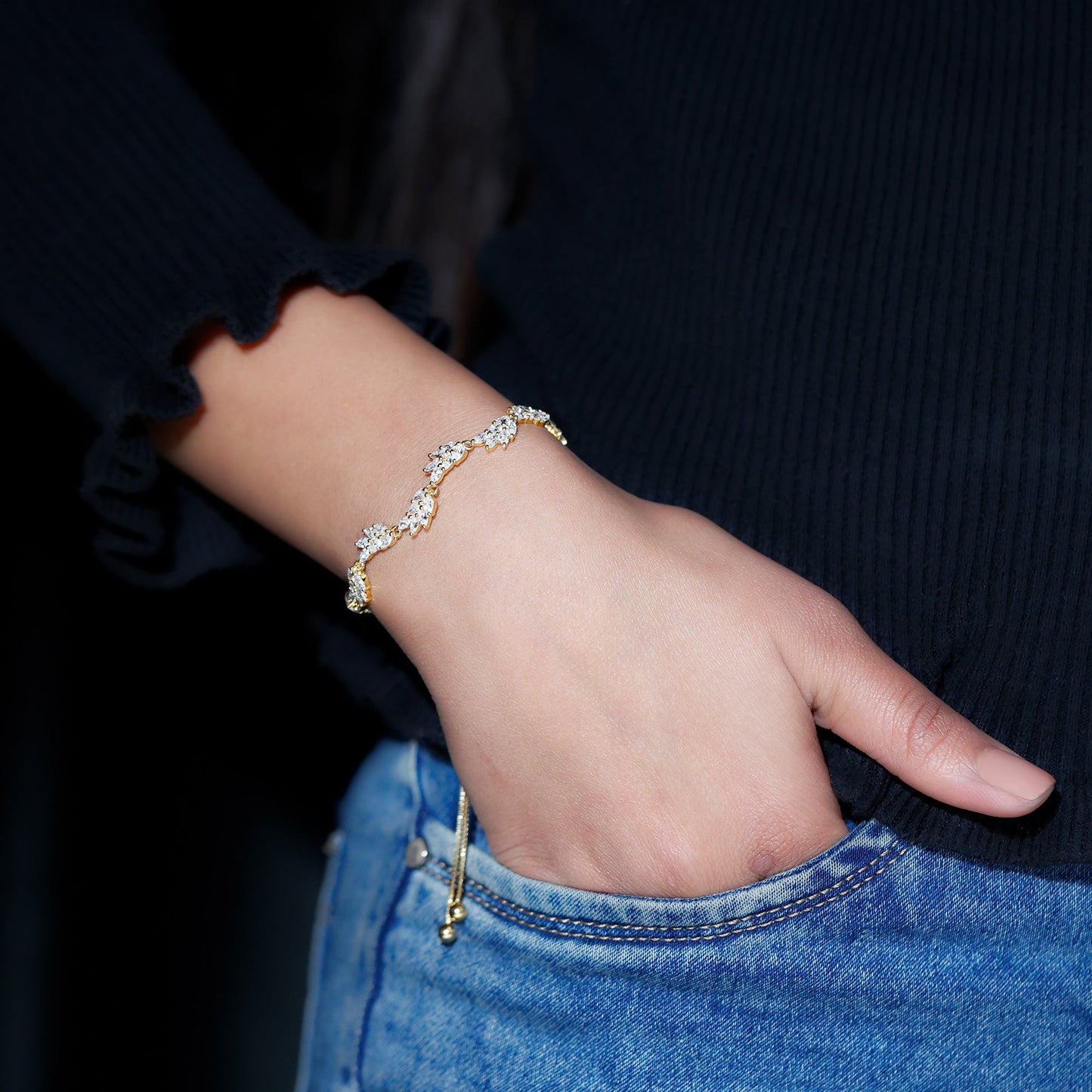 Certified Lab Grown Diamond Leaf Bolo Bracelet Adjustable