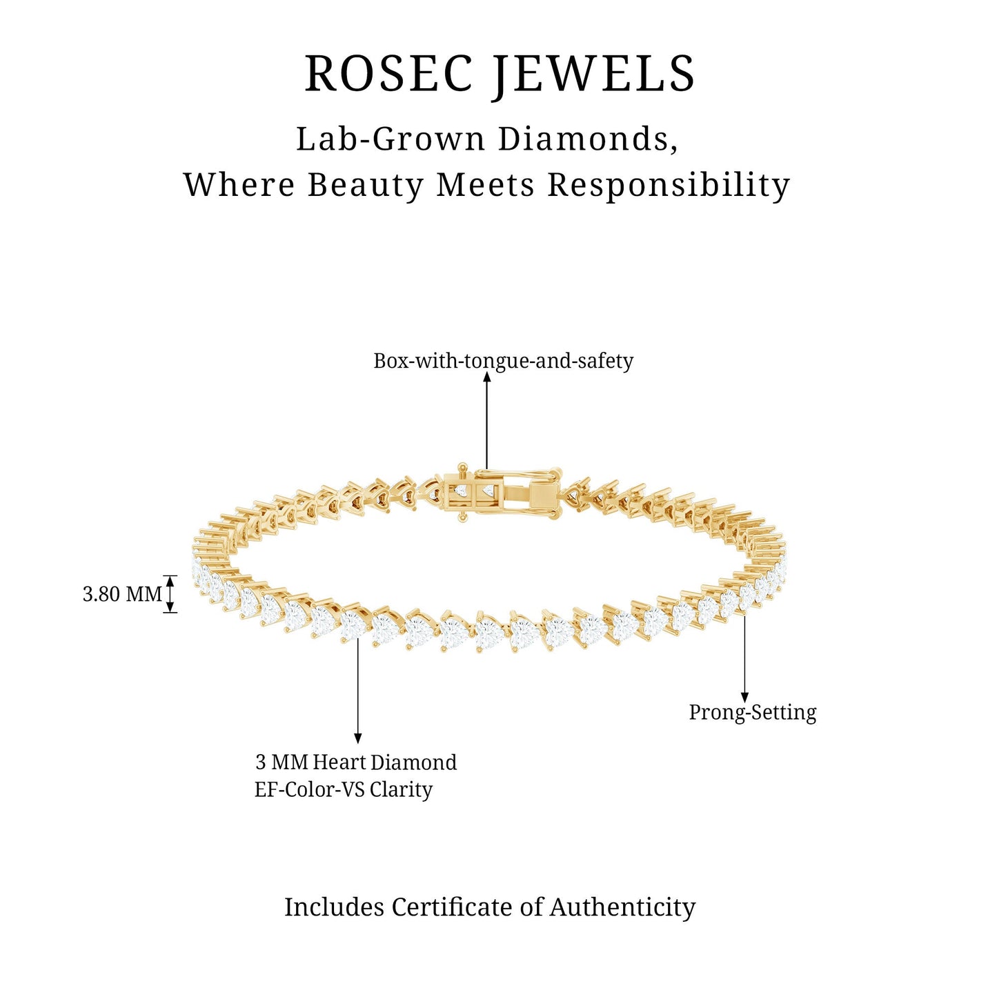 Lab Grown Diamond Heart Tennis Bracelet for Wedding