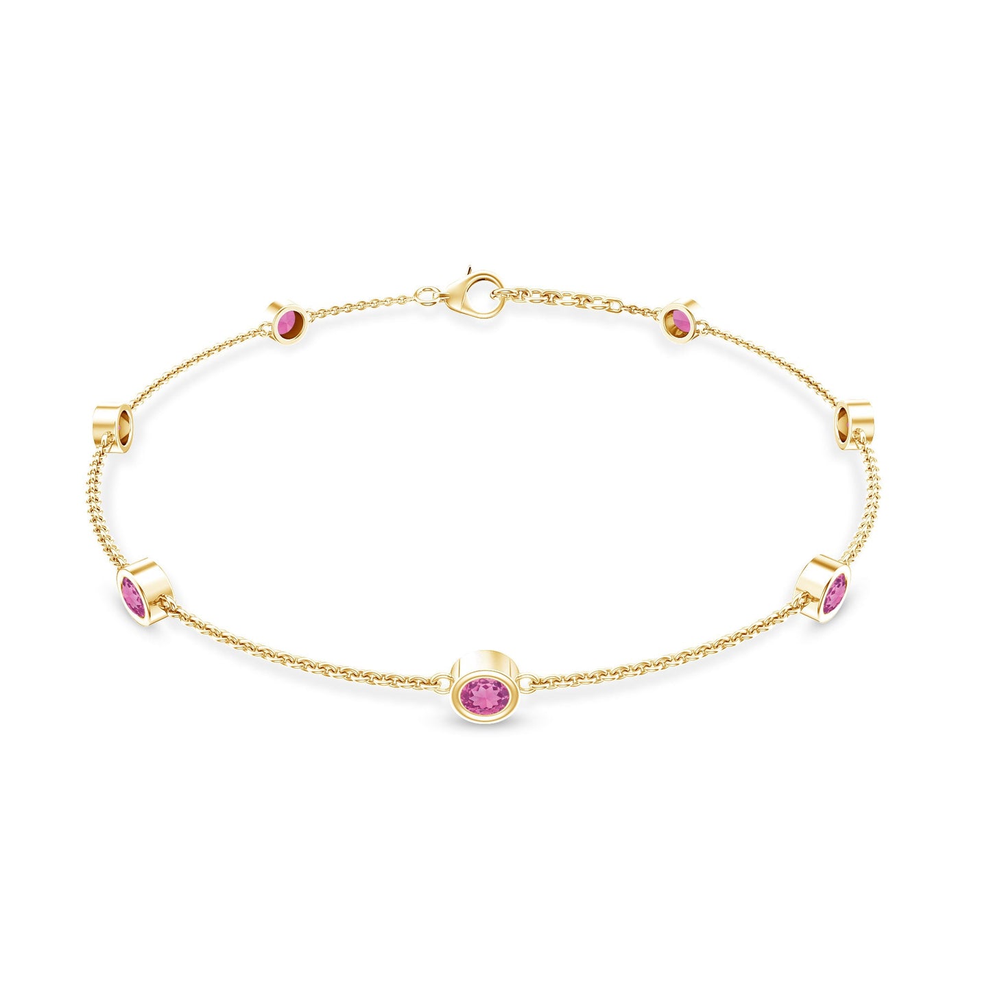 Real Pink Tourmaline Station Chain Bracelet for Women