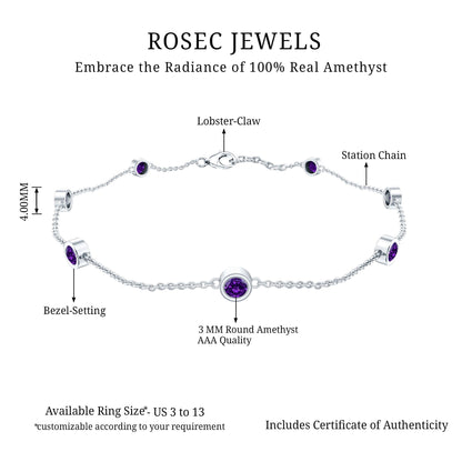 Real Amethyst Chain Bracelet in Bezel Setting