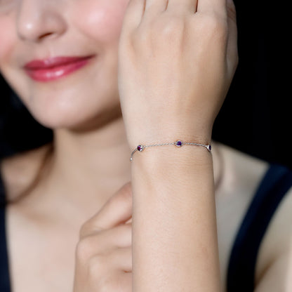 Real Amethyst Chain Bracelet in Bezel Setting