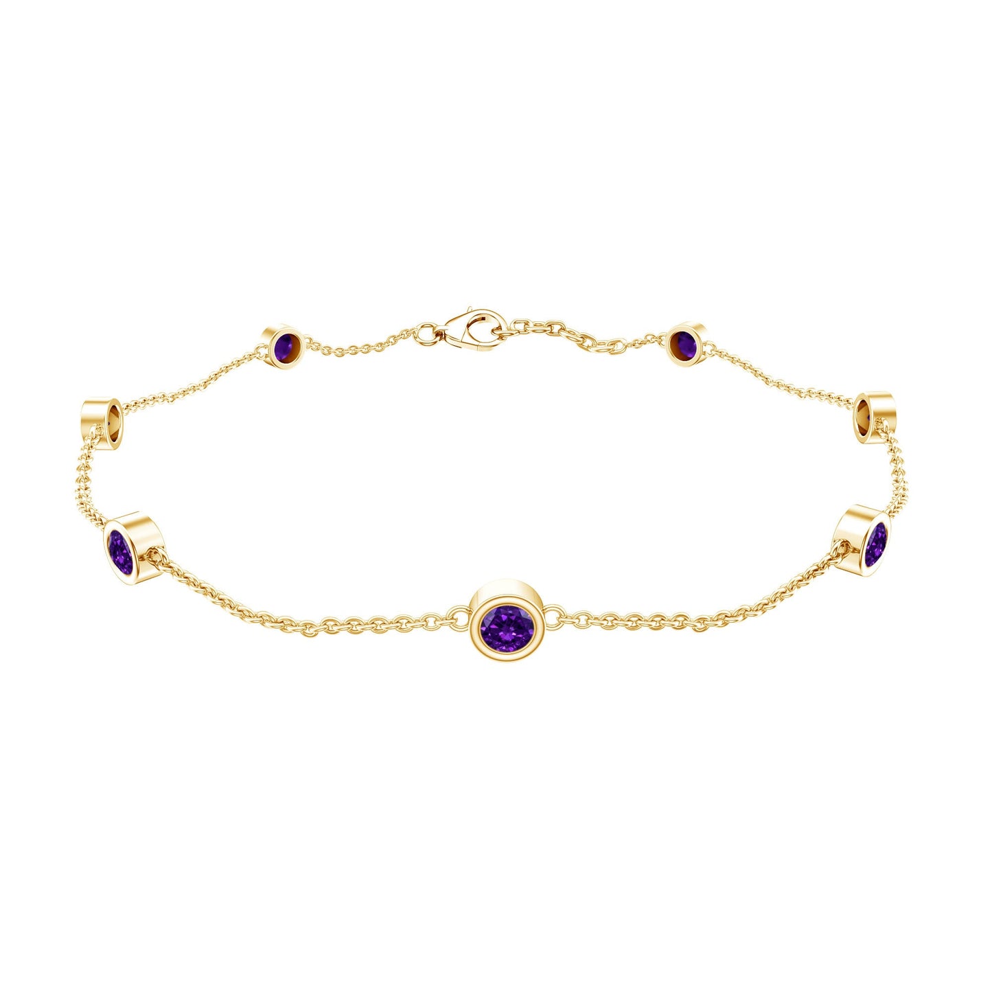 Real Amethyst Chain Bracelet in Bezel Setting