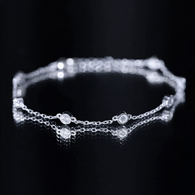 Bezel Set Moissanite Station Bracelet in Silver for Women