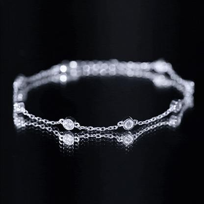 Round Cut Certified Moissanite Chain Bracelet in Bezel Setting