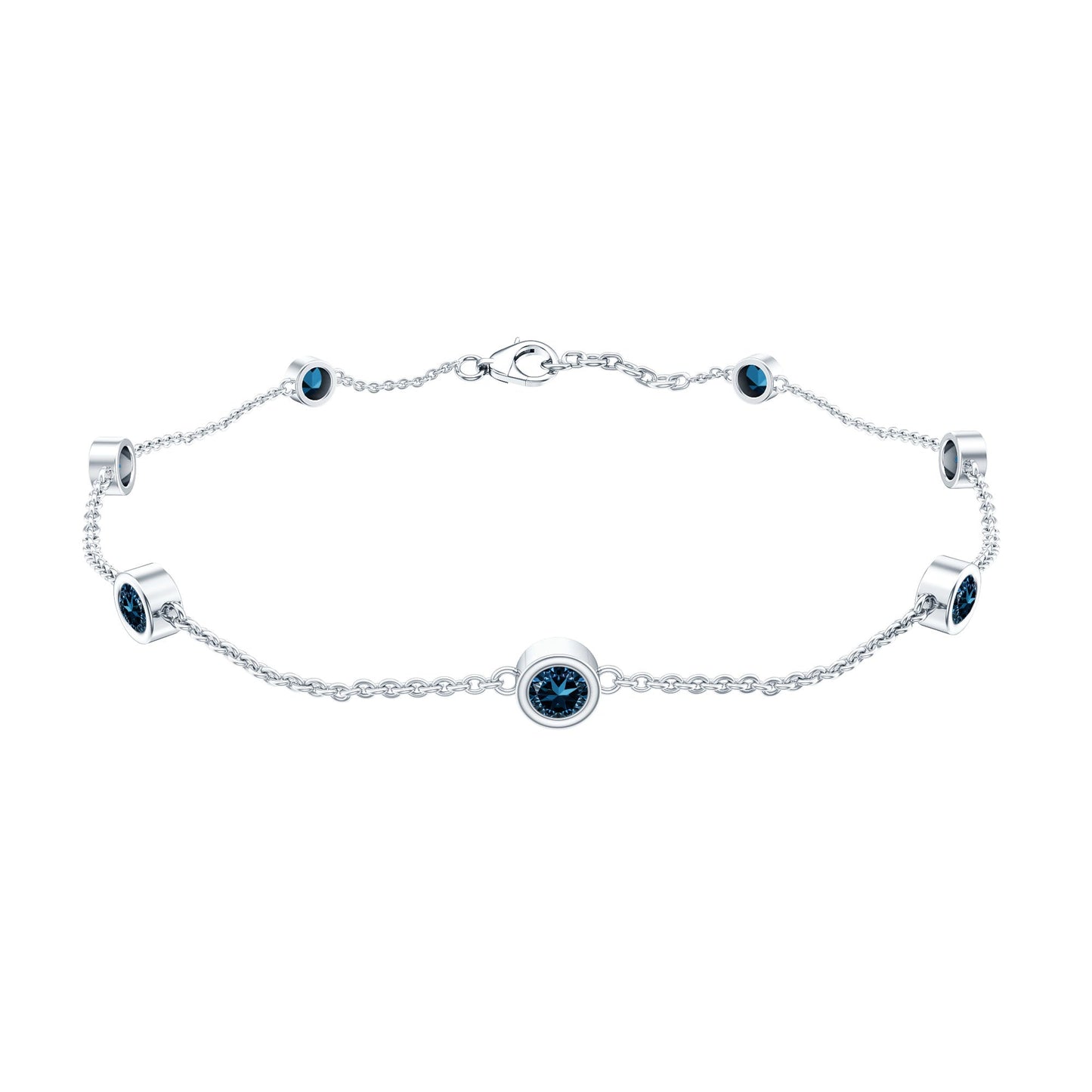 Bezel Set London Blue Topaz Station Chain Bracelet