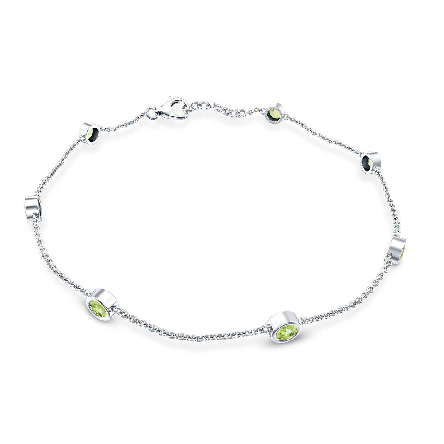 Bezel Set Seven Stone Peridot Station Bracelet
