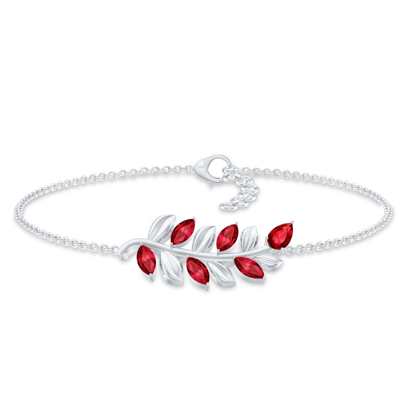 Certified Lab Grown Ruby Leaf Chain Bracelet