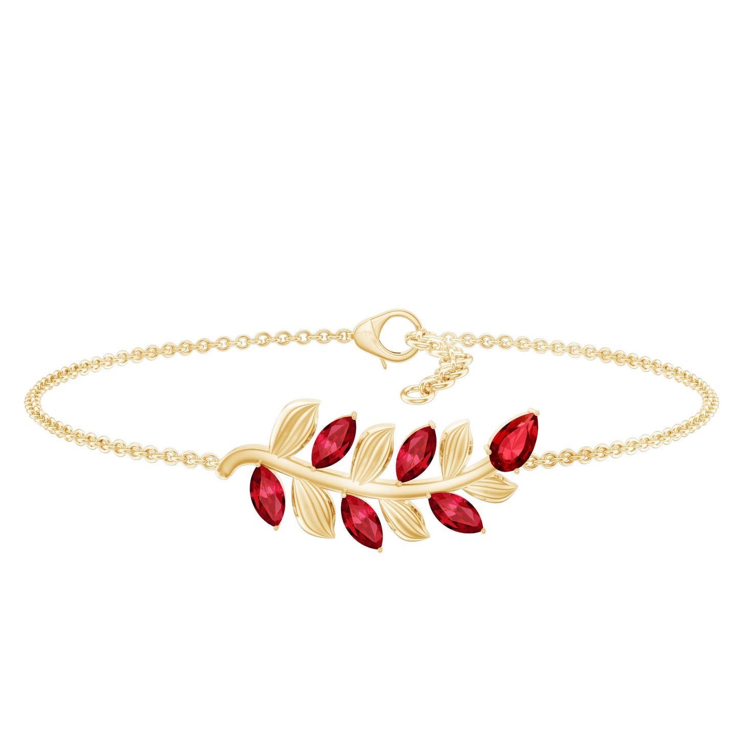 Certified Lab Grown Ruby Leaf Chain Bracelet