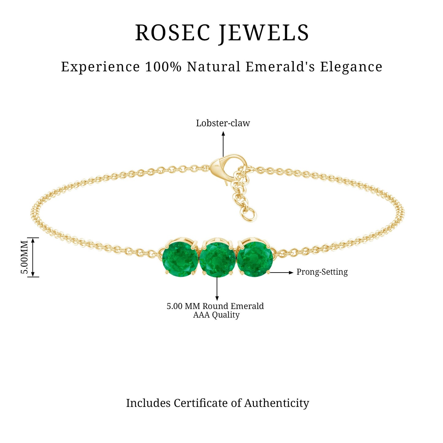 Real Certified Emerald Three Stone Bracelet for Women
