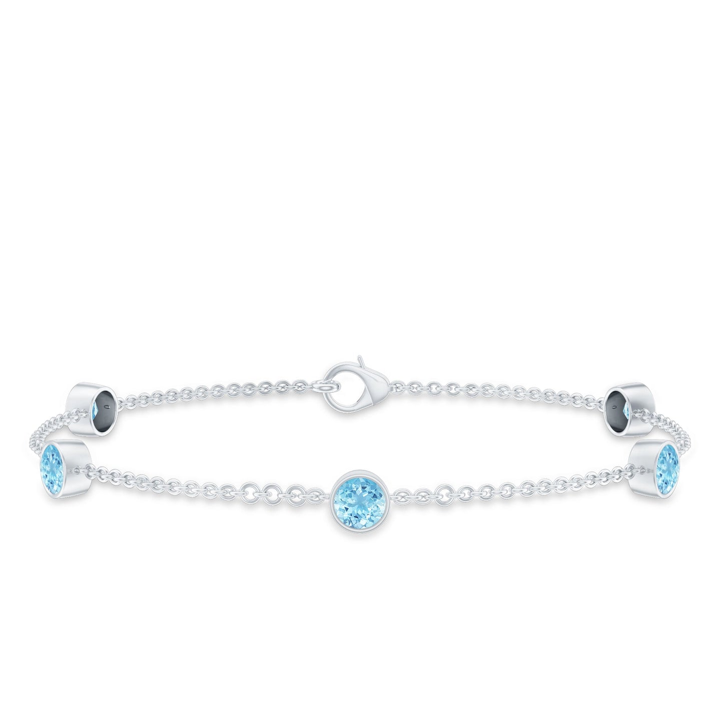 Real Aquamarine Station Chain Bracelet in Bezel Setting