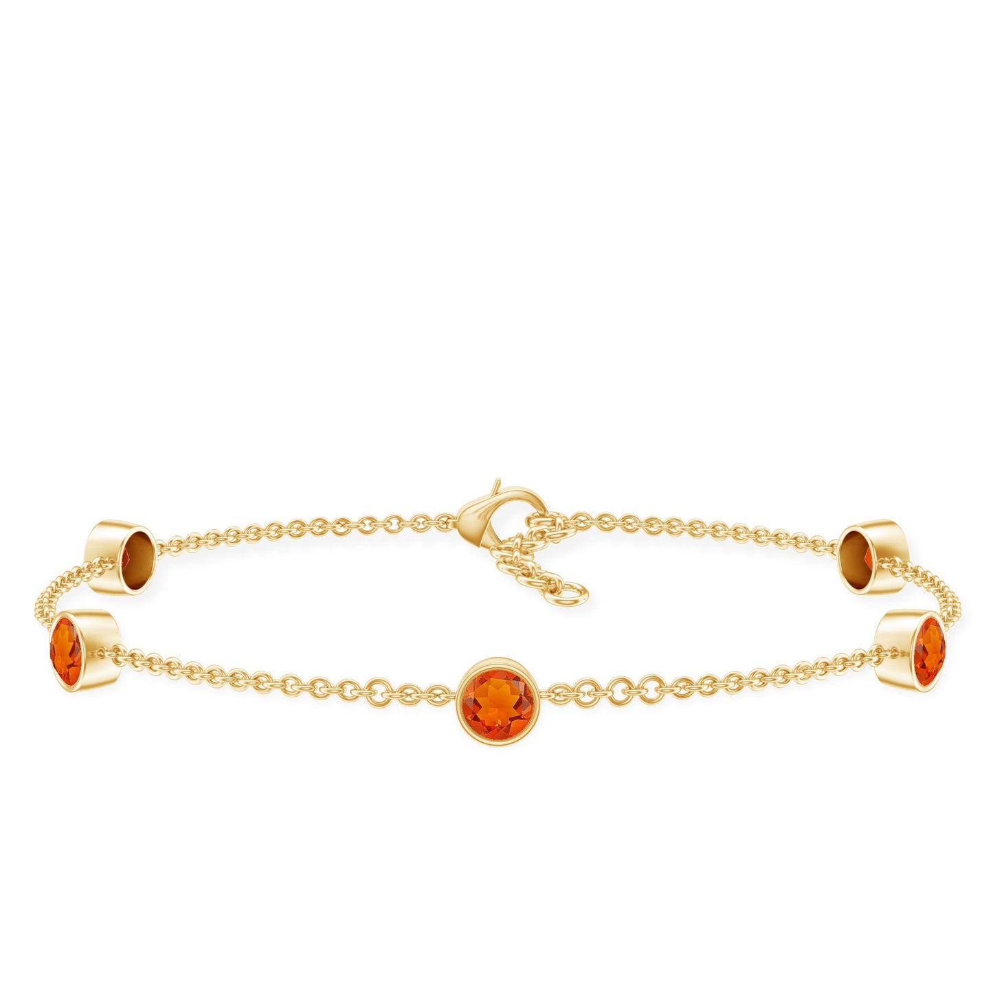 Real Fire Opal Five Stone Station Chain Bracelet in Bezel Setting