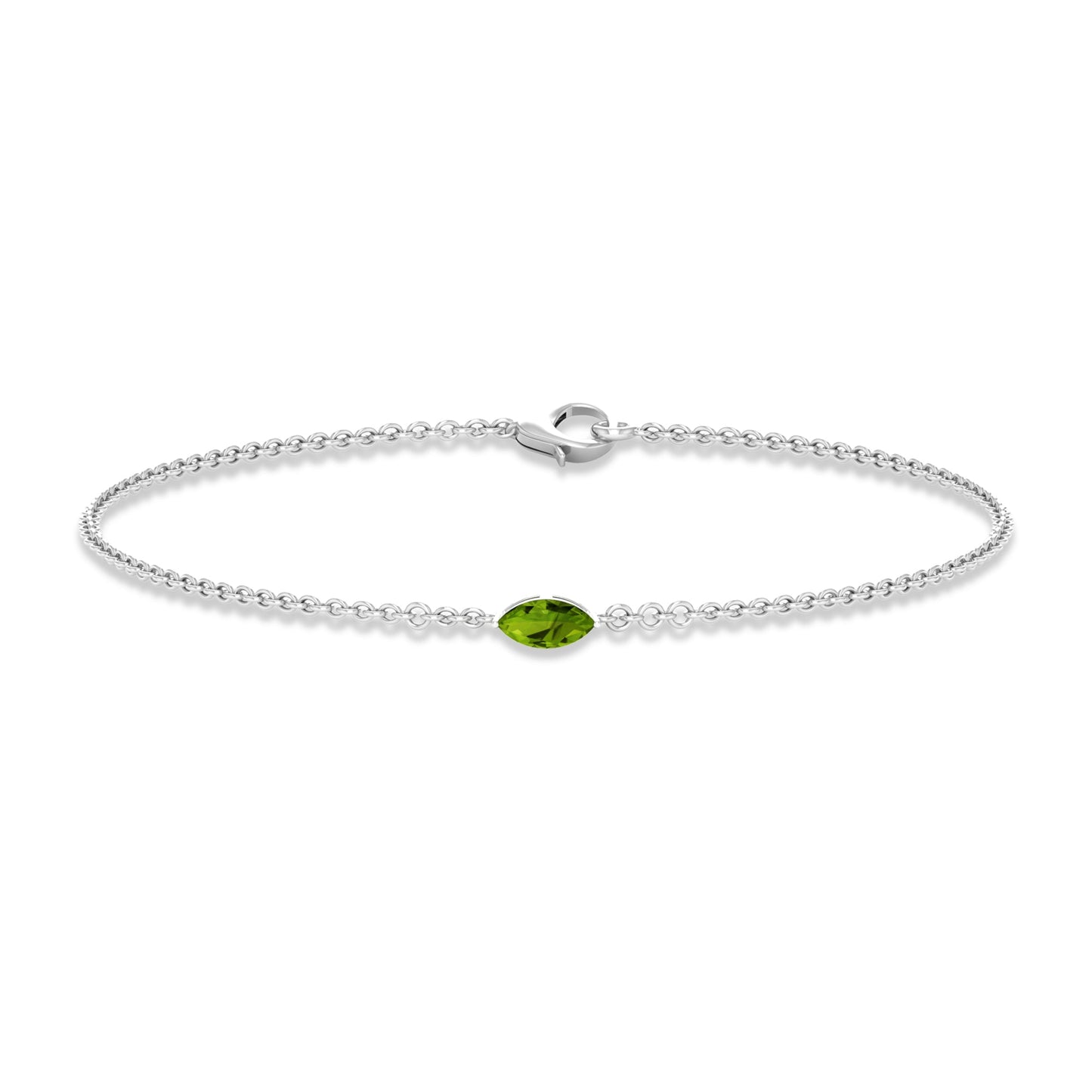 Genuine 0.74 Carat Marquise Cut Solitaire Peridot Chain Bracelet