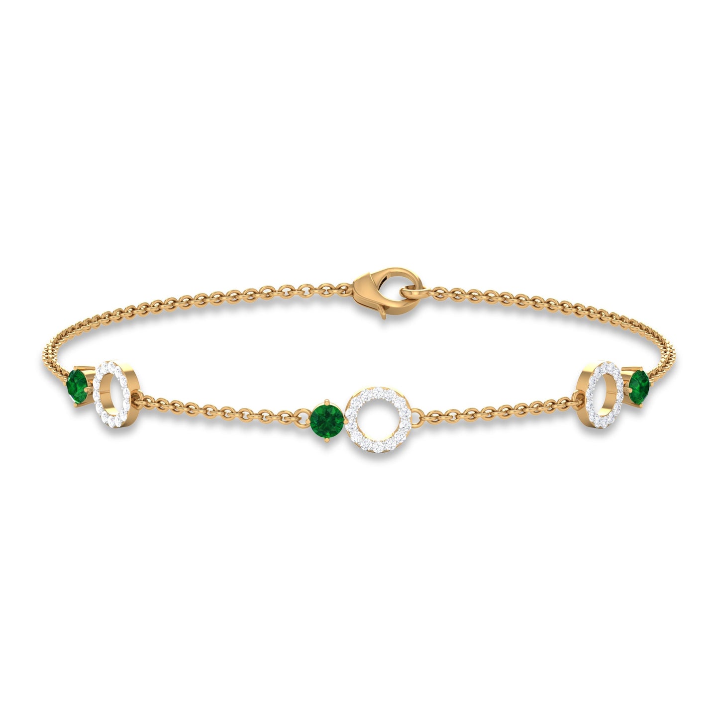 Genuine Emerald and Diamond Station Chain Bracelet
