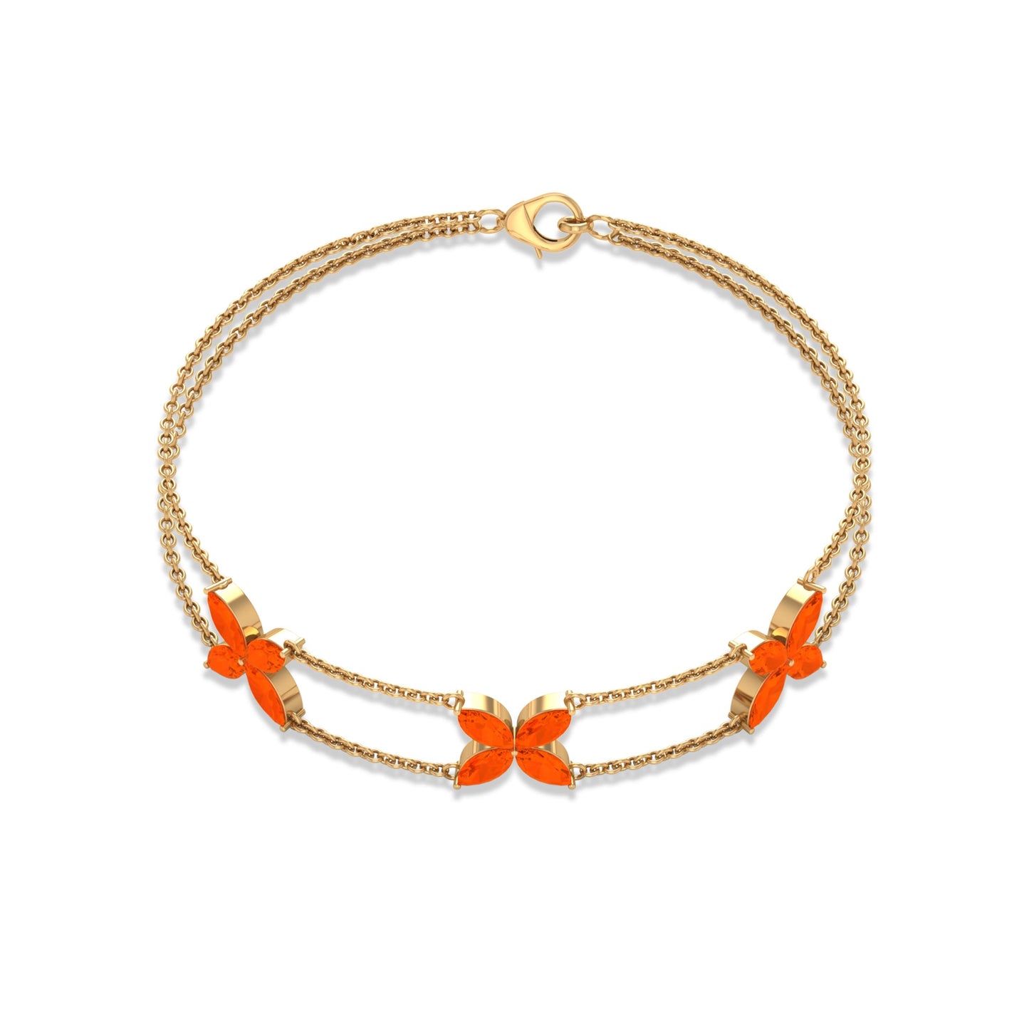Marquise Cut Fire Opal Flower Chain Bracelet