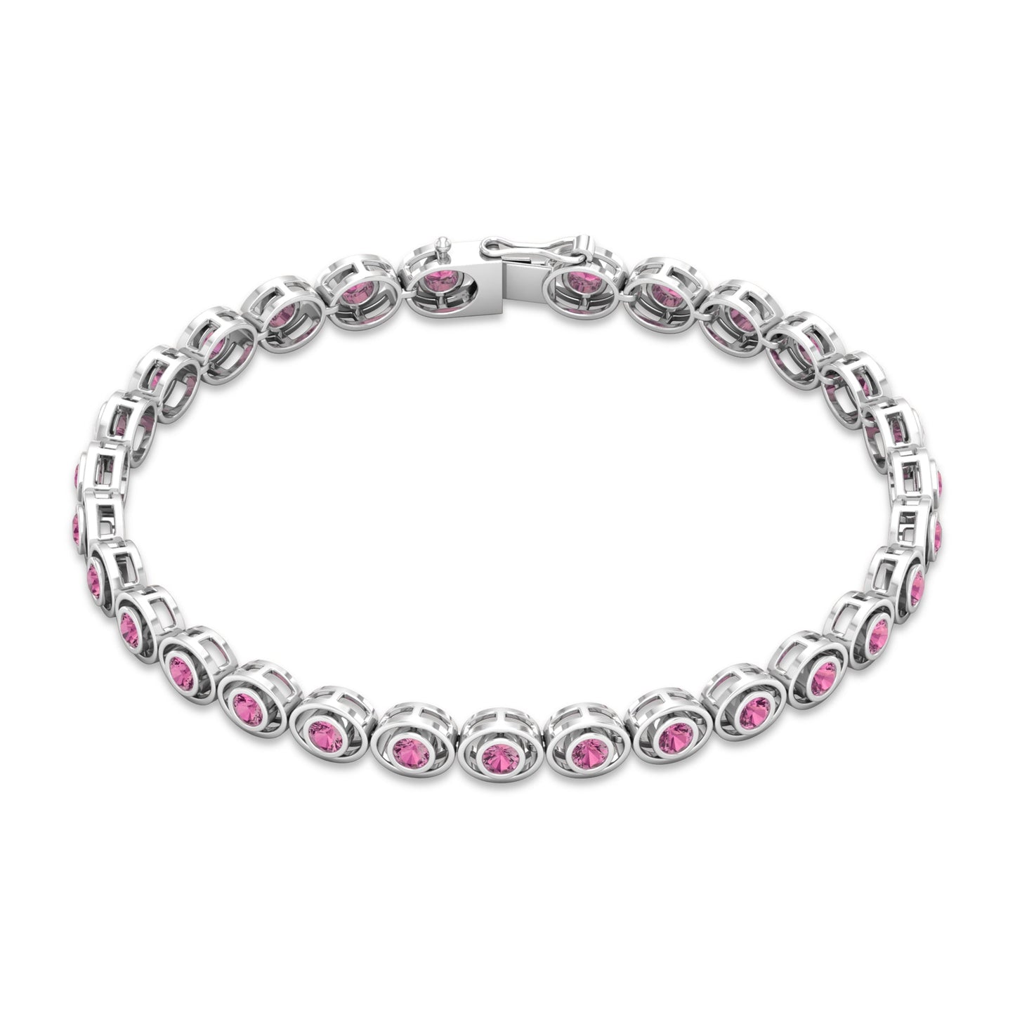 Bezel Set Natural Pink Tourmaline Tennis Bracelet for Women