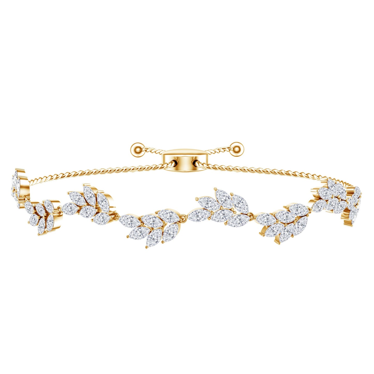 Leaf Bolo Bracelet with Marquise Cut Moissanite
