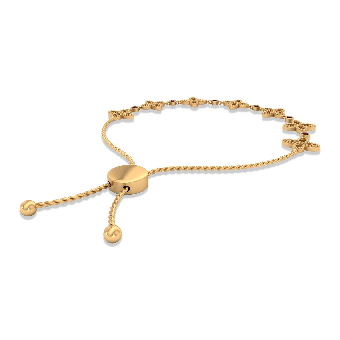 Genuine Garnet Flower Bracelet with Bolo Chain