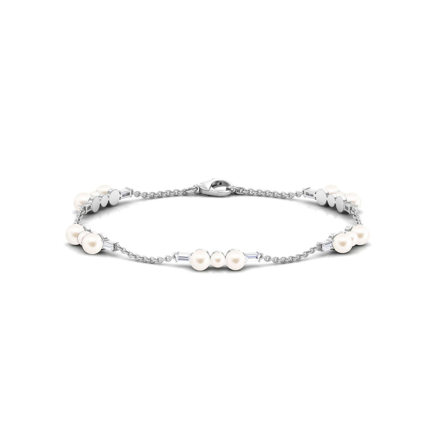 Certified Freshwater Pearl Station Bracelet with Moissanite