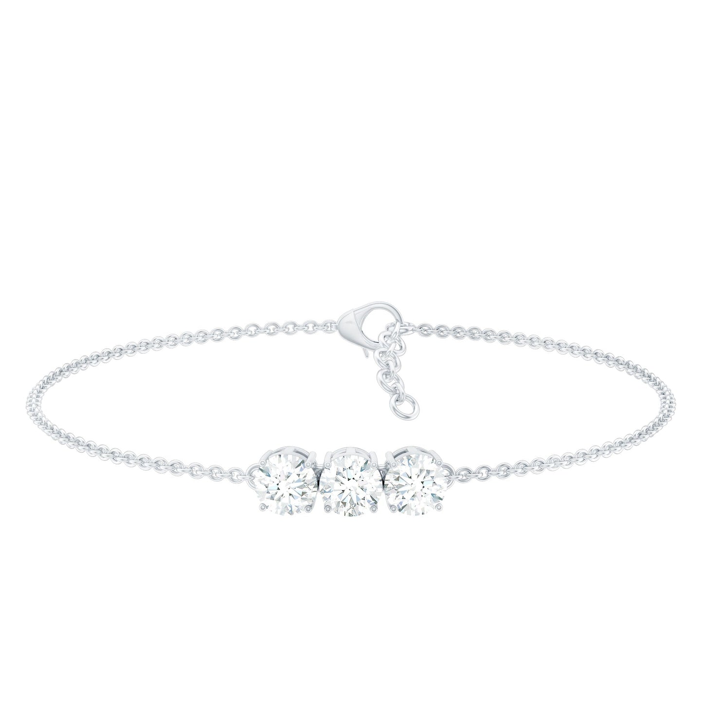 Three Stone Moissanite Chain Bracelet