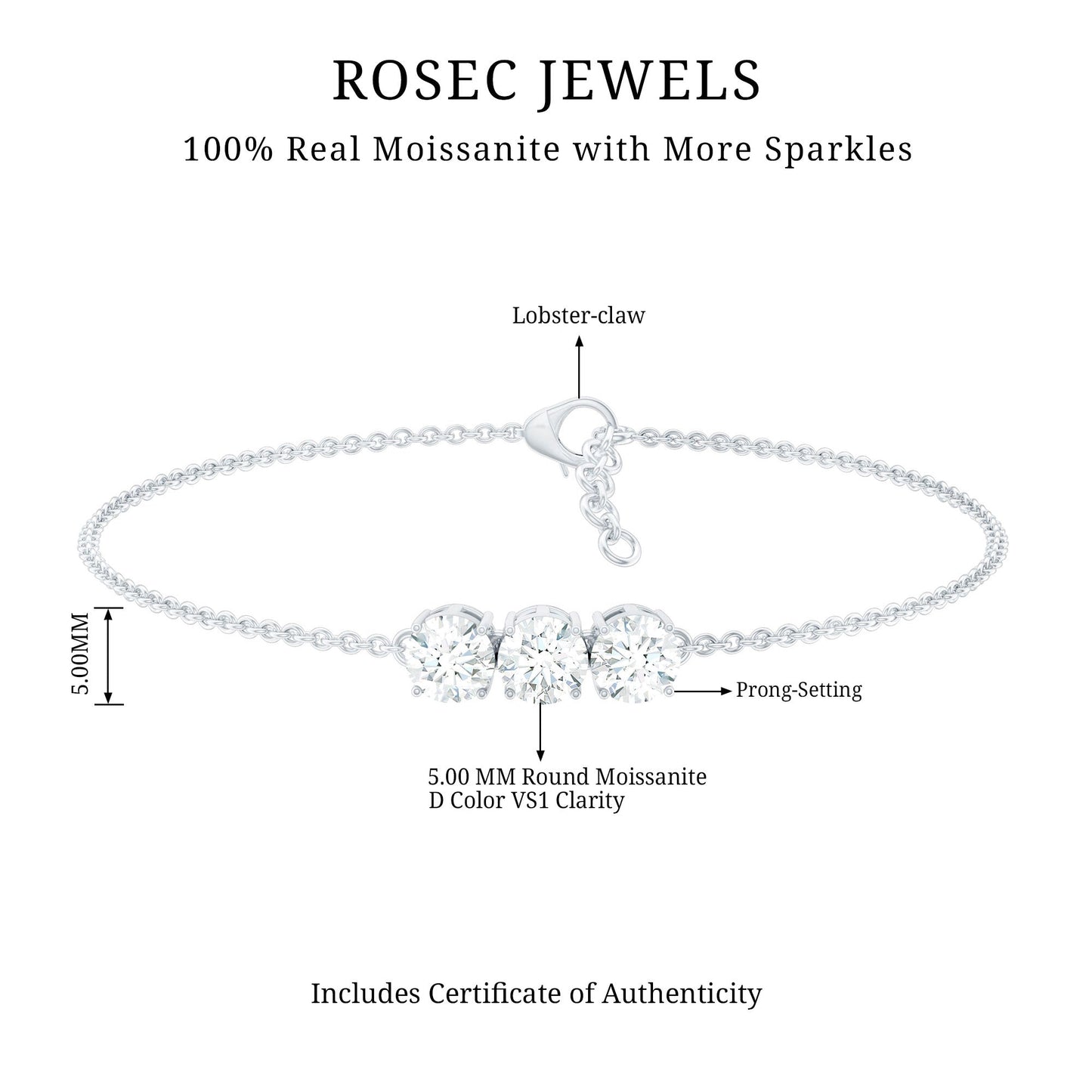 Three Stone Moissanite Chain Bracelet
