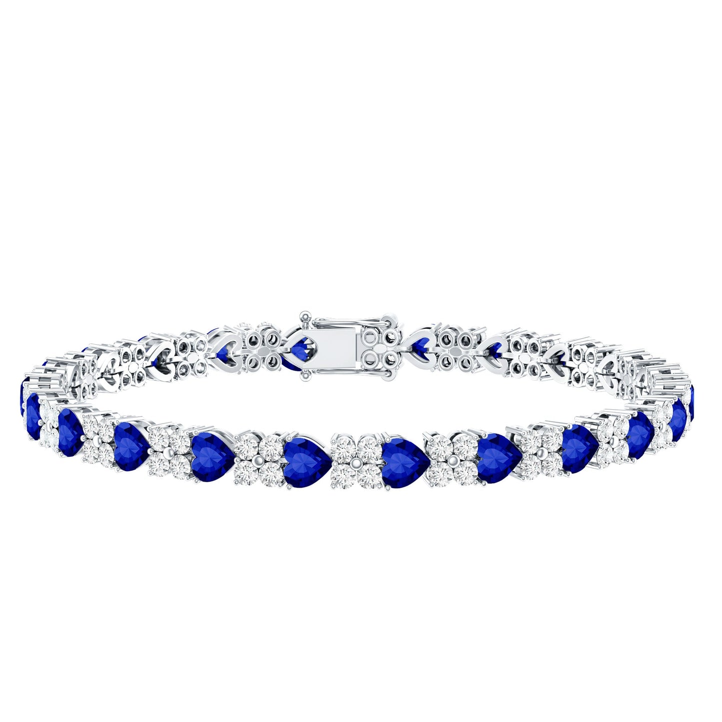 Certified Lab Grown Blue Sapphire Heart Tennis Bracelet with Moissanite